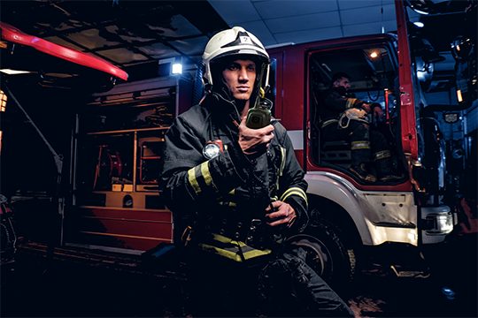 Firefighter with radio